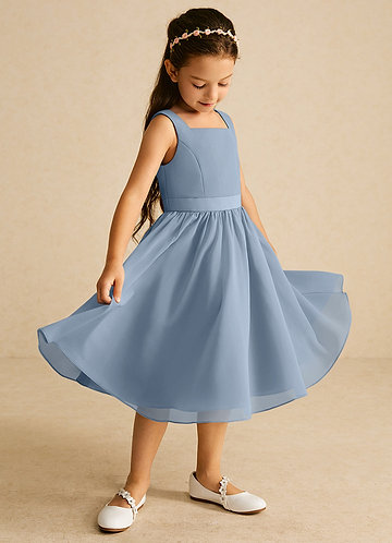 Azazie Ari Flower Girl Dresses Dusty Blue A-Line Sleeveless Chiffon Dress image1