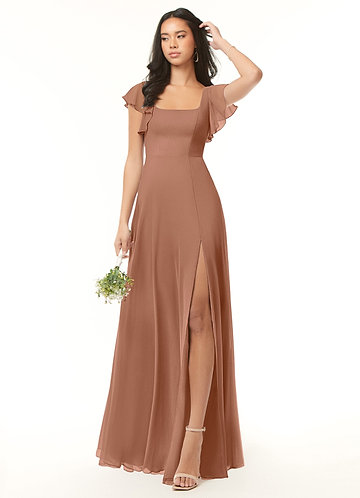 blue dress for baby girl Berenike Metallic Bronze Ruched Satin Maxi Dress main image 0
