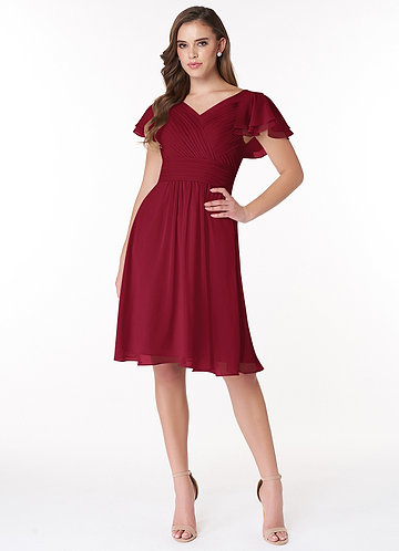 Knee length outlet burgundy bridesmaid dresses