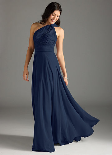 Azazie Charlize Bridesmaid Dresses Dark Navy A-Line One Shoulder Chiffon Dress image1