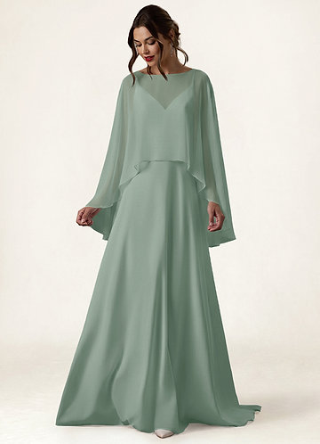 front Azazie Matching Color Chiffon High Low Sheer Cape