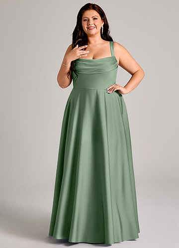 seafoam green bridal dresses Trumpet-Mermaid Luxe Satin Mint Green Bridesmaid Dresses COCOMELODY CB0817, Black main image 0