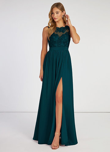 Elly Forest Green A-Line Lace Scoop Neck Chiffon Dress image1