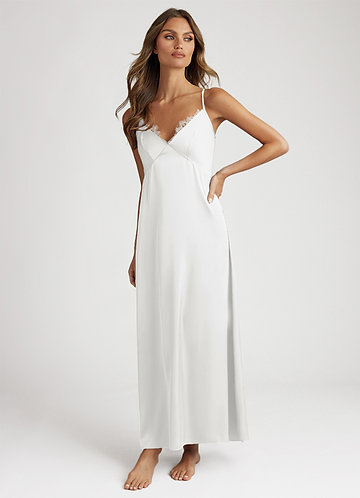 front White Satin and Lace Midi Slip Dress