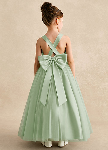 Azazie Dolly Dusty Sage A-Line Bow Tulle Dress | Azazie Azazie Dolly Dusty Sage A-Line Bow Tulle Dress | Azazie