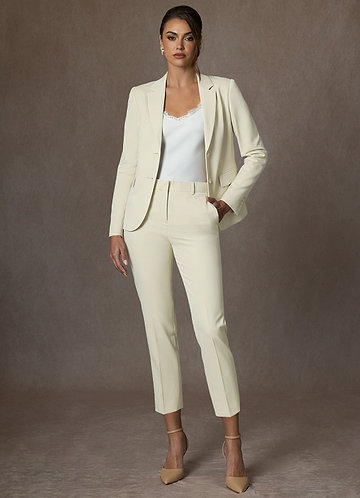 front Victoria Ivory Refined Weave Cropped Pants Suit