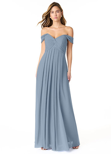 Azazie Kaitlynn Bridesmaid Dresses Dusty Blue Empire Ruched Chiffon Convertible Dress image1