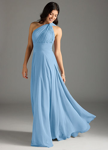 Azazie Charlize Bridesmaid Dresses Powder Blue A-Line One Shoulder Chiffon Dress image1