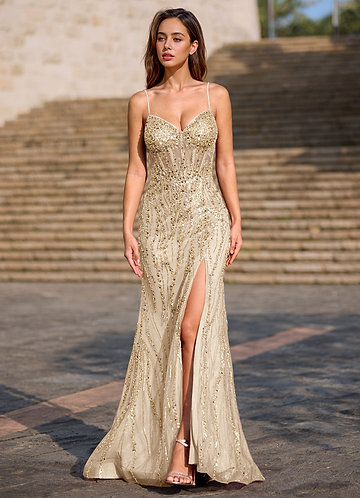 Dazzle Champanhe Vestido de baile sereia image1