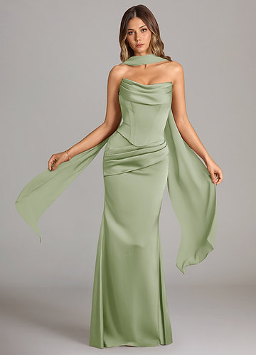 Azazie Sorrel Bridesmaid Dresses Dusty Sage Mermaid Strapless Stretch Satin Convertible Dress image1