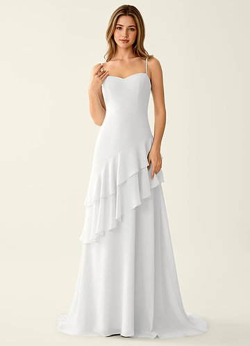 Clementine White Chiffon 3D Flowers A-line Prom Dress | Azazie