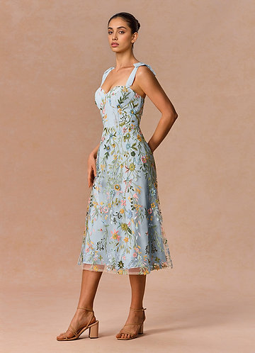blue cocktail dress ZAPAKA Women Party Sky Tulle Sleeveless Dress, Grey Blue / US6 This creation is perfect for homecoming or cocktail party. Cici Midi Evening Gown Cobalt