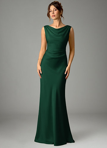 Dark Green Stretch Satin Bridesmaid Dresses | Azazie