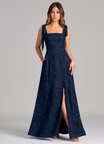 dusty navy blue dress Or Dark Floral Burnout Bridesmaid Dresses Back Style:Open Back line Midi Dress Color new year outfit Light Blue Floral Chiffon