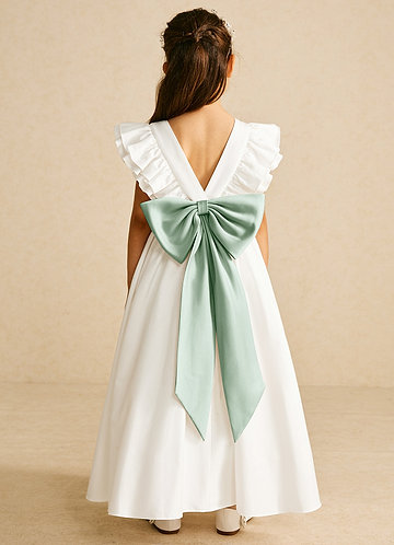Azazie Aero Flower Girl Dresses Ivory Agave A-Line Pleated Cotton Dress image1 0
