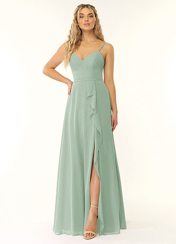 Azazie Naeem Bridesmaid Dresses Agave A-Line V-Neck Ruffle Chiffon Dress image1 0
