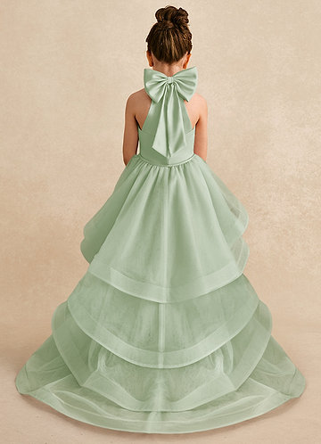 Azazie Bev Flower Girl Dresses Dusty Sage A-Line Convertible Tulle Dress image1
