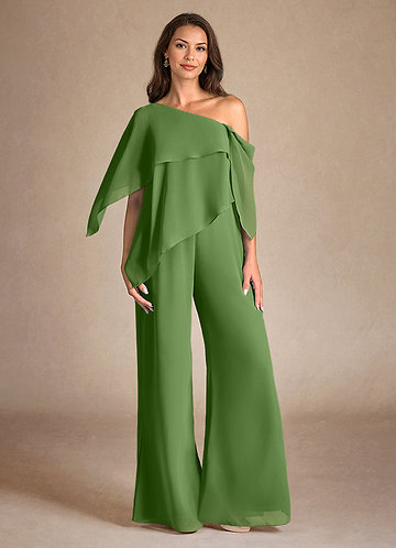 Azazie Halima Moeder van de Bruid Jurken Broekpak Jurk van Chiffon Zijsplit Basilicum image1