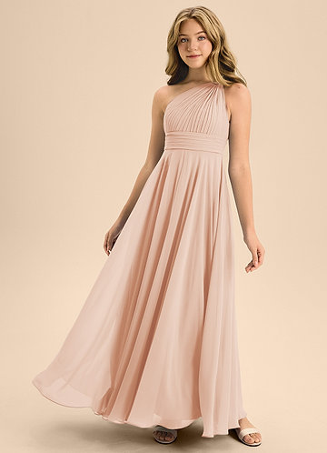 Azazie Charlize Junior Vestido de Rosa Inglesa de Gasa de Corte en A con Plisado image1