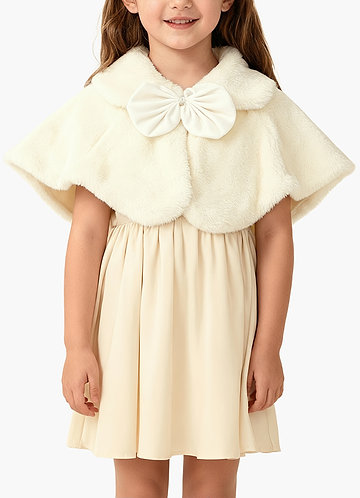 front Flower Girl Statement Bow Faux Fur Cape