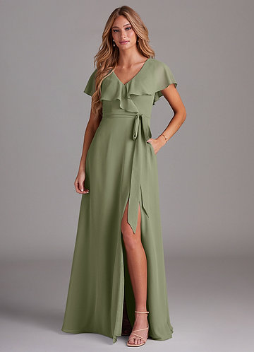 Azazie Lainey Bridesmaid Dresses Pistachio A-Line with Pockets Chiffon Dress image1