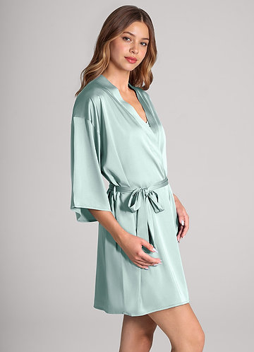 front Matching Color 2-Piece Satin Robe and Slip Set
