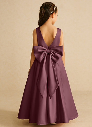 Azazie Pipsy Flower Girl Dresses Sangria A-Line Bow Matte Satin Dress image1
