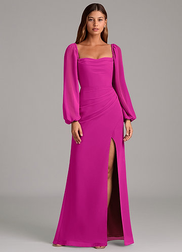 knee length dresses for ladies Stunning Fuchsia Mermaid Evening Gowns|Long Sleeves High Neck Prom Dre –  luladress