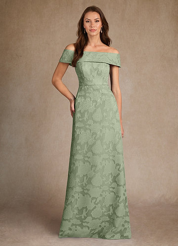 Azazie Medford Mother of the Brides Dresses Dusty Sage A-Line Off the Shoulder Floral Burnout Dress image1
