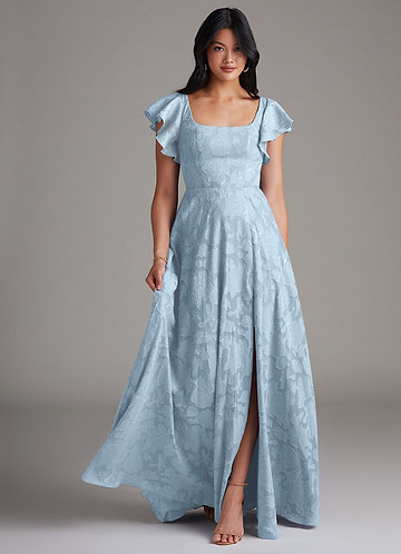 Sky Blue Floral Burnout Bridesmaid Dresses