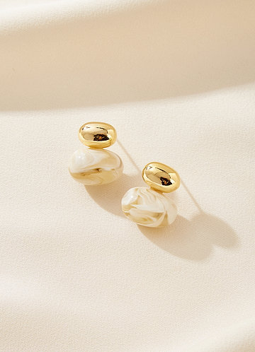 front Geometric Stone and Oval Studs