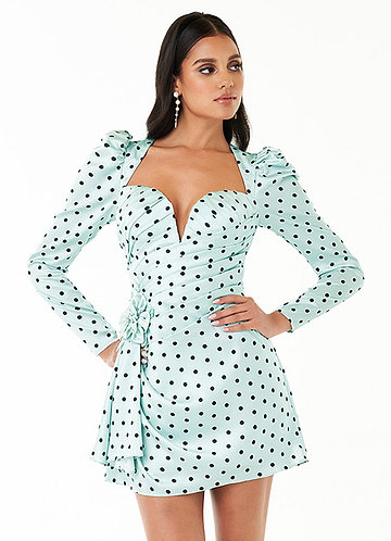 Cyndi Mint Blue And Black Polka Dot Mini Dress image1