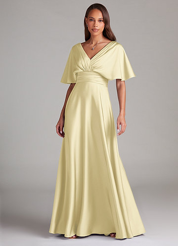 Azazie Pamela Brudtärneklänningar Klä av A-Linje i Stretch Satin Plisserad Citronsorbet image1