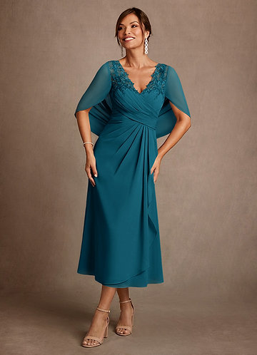 ink blue mother of the bride dresses Cicinia Ink Blue Mother Of The Bride Dress With Sleeves Plus Size Long Chiffon A-line Ankle Length Shawl Collar