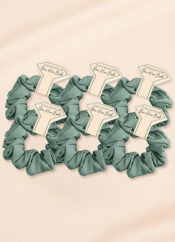 front Matching Color Six-Piece Bridesmaid Stretch Satin Regular Size Scrunchie Set