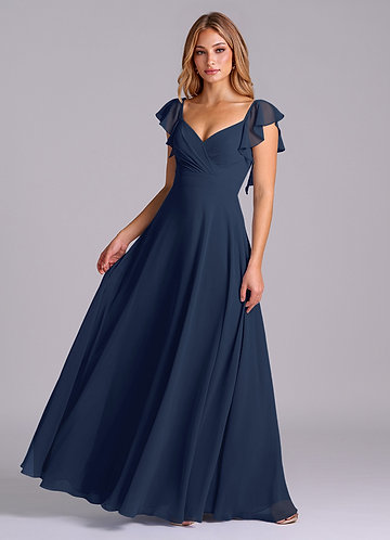Azazie Leilani Bridesmaid Dresses Dark Navy A-Line Pleated Chiffon Dress image1