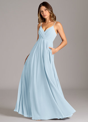 Azazie Doretta Sky Blue Metallic Satin Bridesmaid Dresses | Azazie