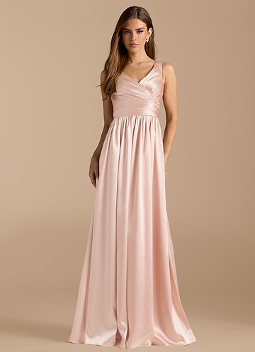 Azazie Keyla Brudtärneklänningar Klä av A-Linje i Metallisk satin Plisserad Roséguld image1