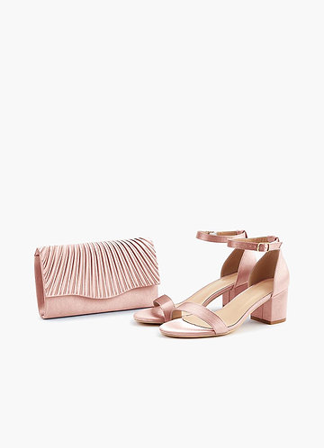 front Matching Color Metallic Satin Sandals Envelope Clutch Set