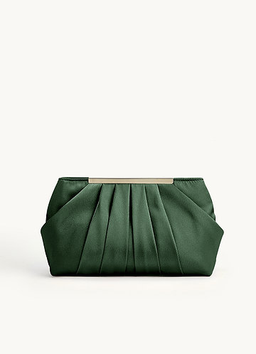 front Matching Color Metallic Satin Pleated Clutch