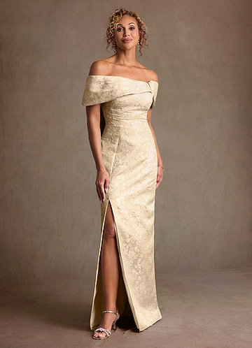 Champagne Off The Shoulder Mother Of The Bride Dresses | Azazie Champagne Off The Shoulder Mother Of The Bride Dresses | Azazie