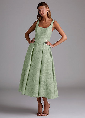 Azazie Amalie Vestidos Dama de Honor Vestido de Salvia Polvorienta de Devorado Floral de Corte en A con Plisado image1
