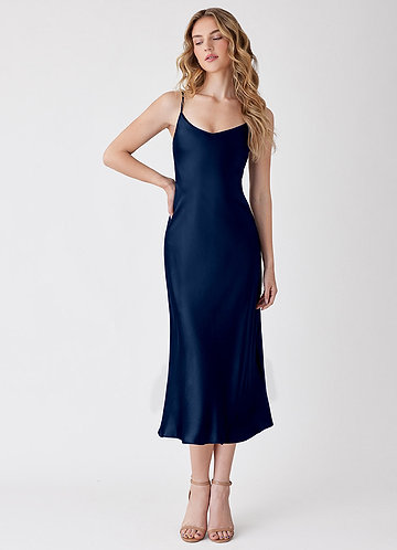 Thalassa Navy 100% Washable Silk Slip Dress image1
