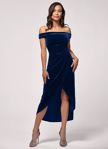 Sweet Desire Navy Blue Velvet Midi Dress