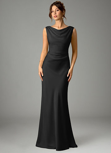 Azazie Kieryn Bridesmaid Dresses Black Mermaid Pleated Stretch Satin Dress image1