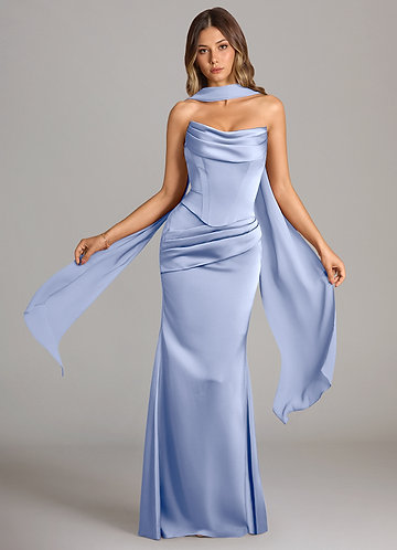 Azazie Sorrel Bridesmaid Dresses Vestido Gelo de Cetim elástico de sereia com Sem alças image1