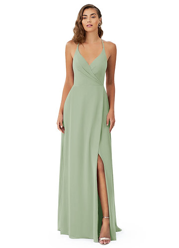 Simple Sheath Sage Green Floor Length Bridesmaid Dresses With Side Slit,  MBD175
