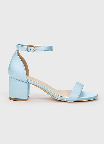 front Matching Color Matte Satin One Strap Buckle Block Heel Sandals