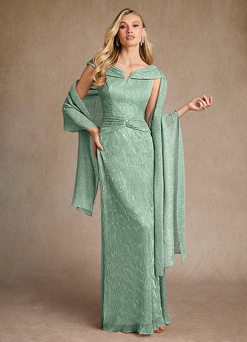 Azazie Warren Mother of the Brides Dresses Aquamarine A-Line Pleated Metallic Mesh Dress image1