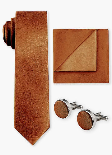 front Metallic Satin Wide Tie & Pocket Square & Cuff Links Set